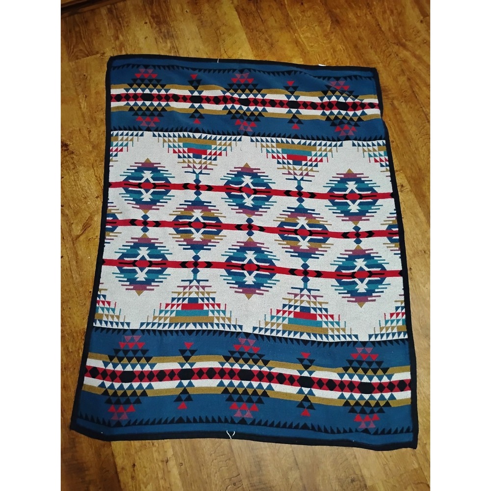 Vintage Southwestern Woven Throw Blanket  Aztec Native Finished Edge Buena Vista